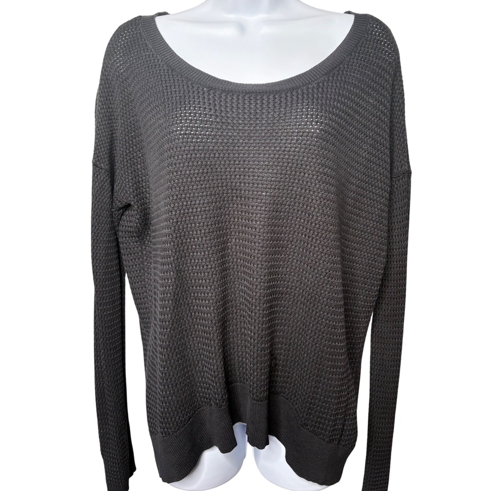 EILEEN FISHER Womens Dark Gray Waffle Knit Scoop Neck Pullover Sweater Sz S Chic
